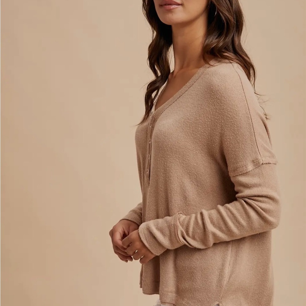 Women's Tan Henley - Picture 6 of 8